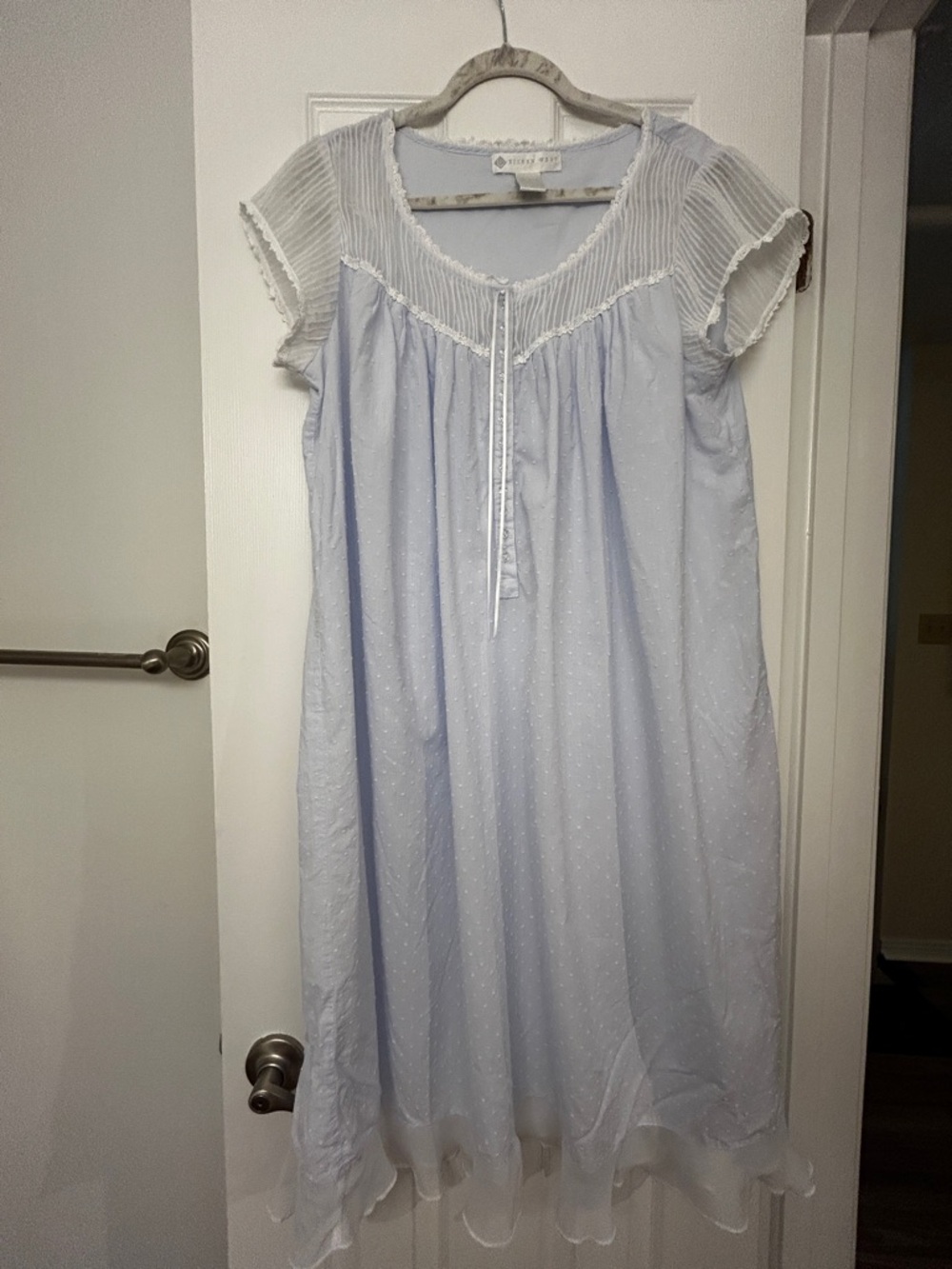 Eileen West Light Blue Cotton Nightgown with Pleated Yoke